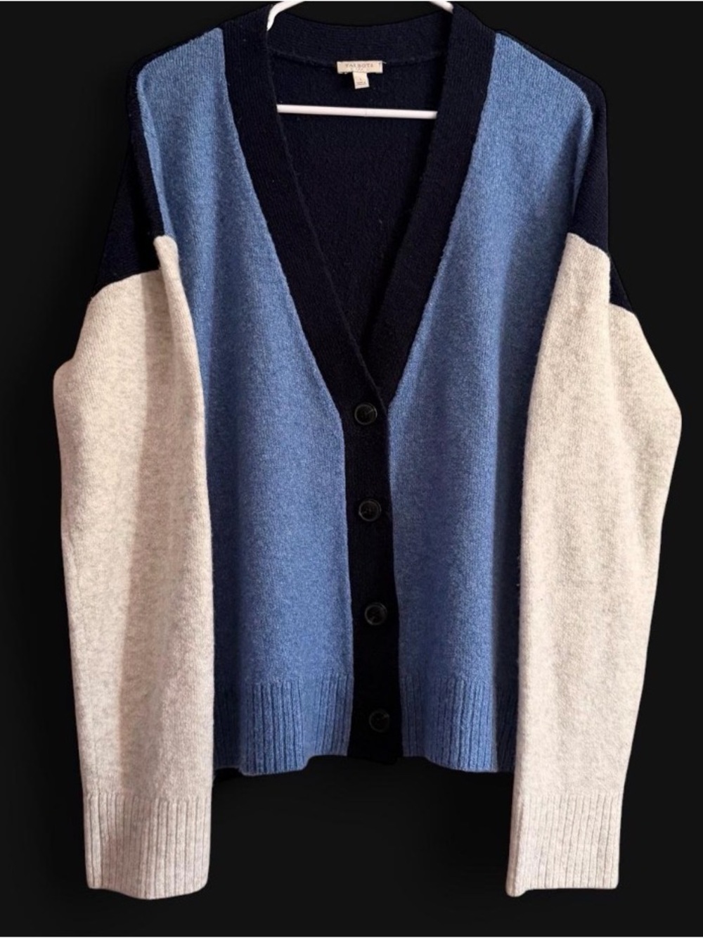 Talbots Blue, Navy & Cream Colorblock V-Neck Cardigan